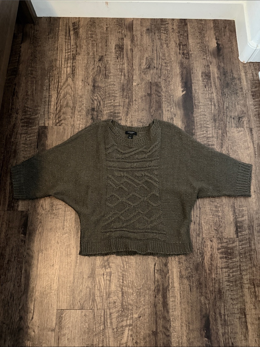 Nine West Bronze Cable Knit Scoop Neck Pullover